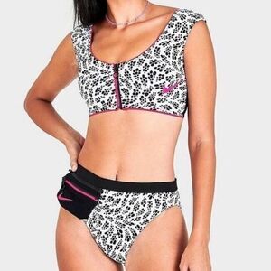 NWT Nike Women's Swim Party Dots High Waisted Bikini Set Black White Pink Medium